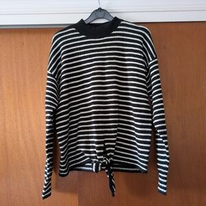 LOFT Black and White Striped Tie-Hem Turtleneck Sweater NEW
